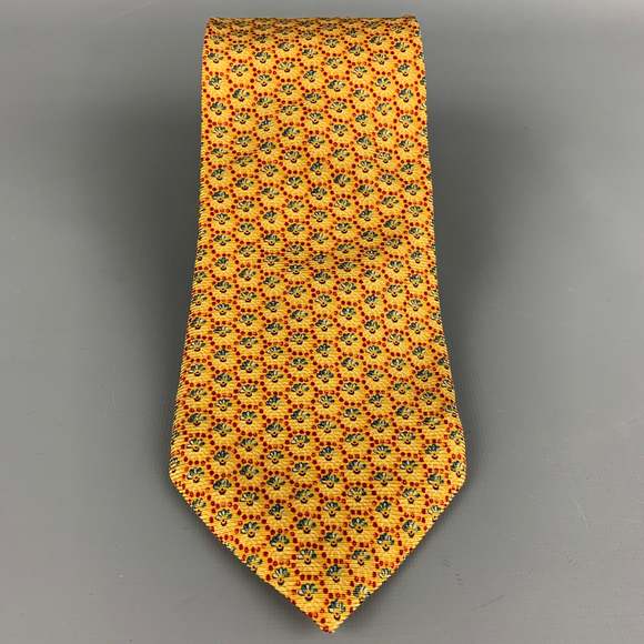 ERMENEGILDO ZEGNA Yellow & Red Circle Print Silk Tie - Picture 2 of 4